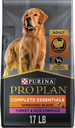 Purina Pro Plan High Protein Dog Food with Probiotics for Dogs, Shredded Blend Turkey & Rice Formula - 17 lb. Bag