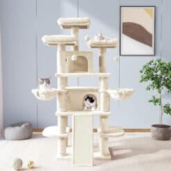 Allewie 68 Inches Cat Tree/Cat Tree House and Towers for Large Cat/Cat Climbing Tree with Cat Condo/Cat Tree Scratching Post/Multi-Level Large Cat Tree/Beige