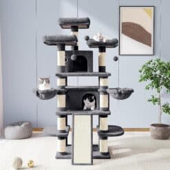 Allewie 68 Inches Cat Tree/Cat Tree House and Towers for Large Cat/Cat Climbing Tree with Cat Condo/Cat Tree Scratching Post/Multi-Level Large Cat Tree/Smokey Grey