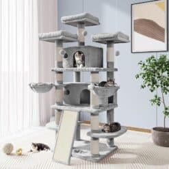 Allewie 68 Inches Cat Tree/Cat Tree House and Towers for Large Cat/Cat Climbing Tree with Cat Condo/Cat Tree Scratching Post/Multi-Level Large Cat Tree/Light Grey